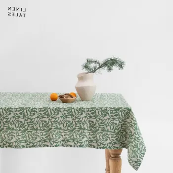 Fata de masa din in 140x200 cm Evergreen Damask - Linen Tales imagine