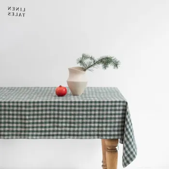 Fata de masa din in 140x200 cm Forest Green Gingham - Linen Tales imagine