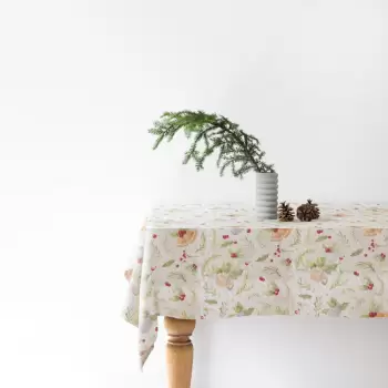 Fata de masa din in cu model de Craciun Linen Tales Jingle Bells, 140 x 140 cm imagine