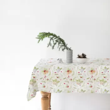 Fata de masa din in cu model de Craciun Linen Tales Merry, 140 x 140 cm imagine