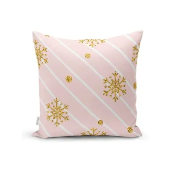 Fata de perna cu model de Craciun Minimalist Cushion Covers Gold Snowflakes, 42 x 42 cm imagine