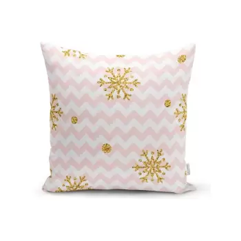 Fata de perna cu model de Craciun Minimalist Cushion Covers Golden Snowflakes, 42 x 42 cm imagine