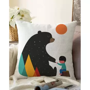 Fata de perna din amestec de bumbac Minimalist Cushion Covers Bear, 55 x 55 cm imagine