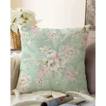 Fata de perna din amestec de bumbac Minimalist Cushion Covers Blossom, 55 x 55 cm, verde imagine