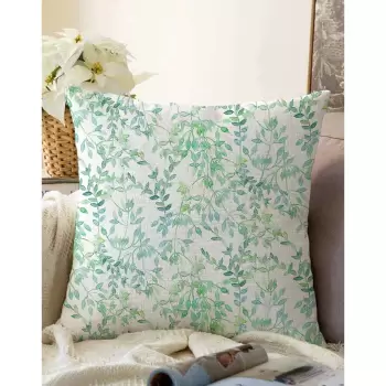 Fata de perna din amestec de bumbac Minimalist Cushion Covers Twiggy, 55 x 55 cm, bej-verde imagine