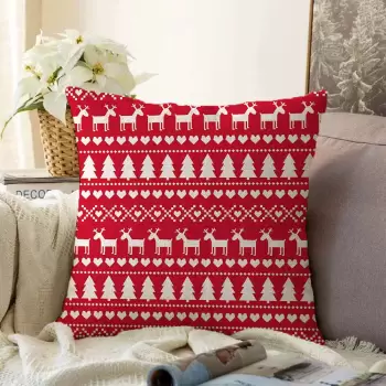 Fata de perna din chenille cu model de Craciun Minimalist Cushion Covers Merry Christmas, 55 x 55 cm imagine