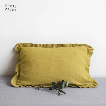 Fata de perna din in 40x60 cm Lemon Curry - Linen Tales imagine