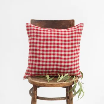 Fata de perna din in 50x50 cm Red Gingham - Linen Tales imagine