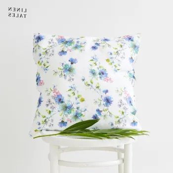 Fata de perna din in 50x50 cm White Flowers - Linen Tales imagine
