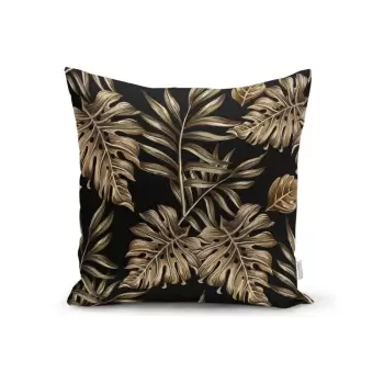 Fata de perna Minimalist Cushion Covers Golden Leafes With Black BG, 45 x 45 cm imagine