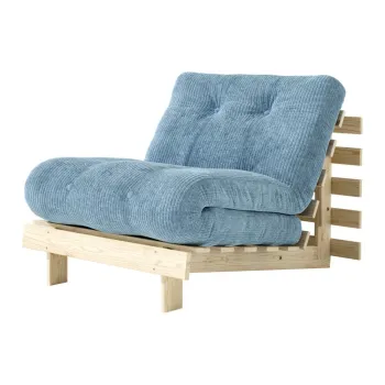 Fotoliu albastru deschis extensibil de tip futon cu tapiterie din catifea reiata Roots - Karup imagine