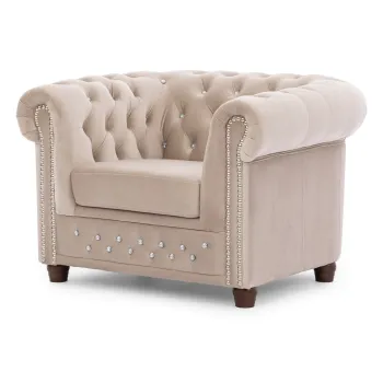 Fotoliu bej chesterfield cu tapiE>erie din catifea York Blik aEURRopez imagine