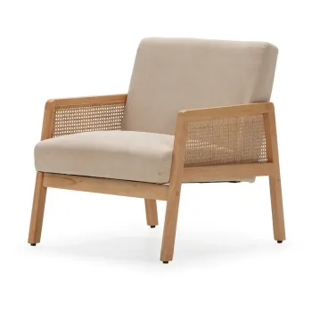 Fotoliu bej tesut cu tapiterie din catifea reiata Debra - Marckeric imagine