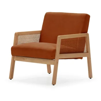 Fotoliu caramiziu tesut cu tapiterie din catifea reiata Debra - Marckeric imagine