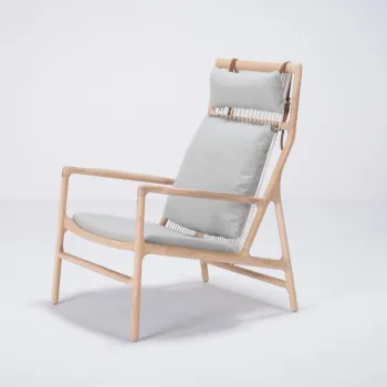 Fotoliu cu constructie din lemn de stejar Gazzda Dedo, albastru - gri imagine