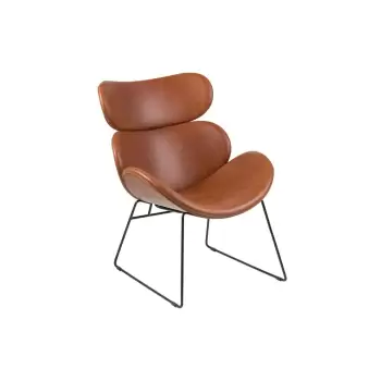 Fotoliu cu husa din imitatie de piele si picioare negre Actona Cazar, maro imagine