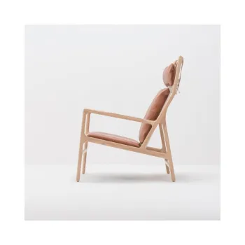 Fotoliu cu structura din lemn masiv de stejar si sezut din piele bivol Gazzda Dedo, maro cognac imagine