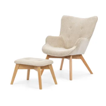 Fotoliu cu taburet bej cu tapiterie din catifea reiata Niko - Ropez imagine