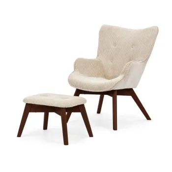 Fotoliu cu taburet bej cu tapiterie din catifea reiata Niko - Ropez imagine