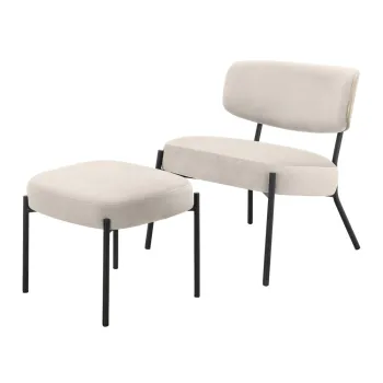 Fotoliu cu taburet crem cu tapiterie din catifea Jerry - Storaa imagine