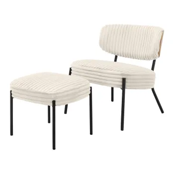 Fotoliu cu taburet crem cu tapiterie din catifea reiata Jerry - Storaa imagine