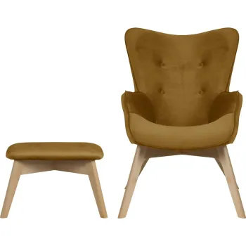 Fotoliu cu taburet galben mustar cu tapiterie din catifea Niko - Ropez imagine