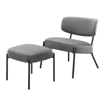 Fotoliu cu taburet gri cu tapiterie din catifea Jerry - Storaa imagine