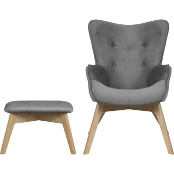 Fotoliu cu taburet gri cu tapiterie din catifea Niko - Ropez imagine