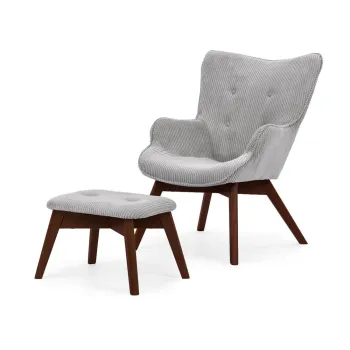 Fotoliu cu taburet gri cu tapiterie din catifea reiata Niko - Ropez imagine