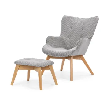 Fotoliu cu taburet gri cu tapiterie din catifea reiata Niko - Ropez imagine