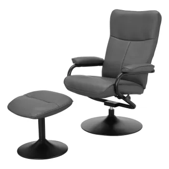 Fotoliu cu taburet gri de relaxare cu tapiterie din imitatie de piele Istad - Storaa imagine