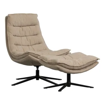 Fotoliu cu taburet in culoare naturala pivotant cu tapiterie din chenille Kube - WOOOD imagine