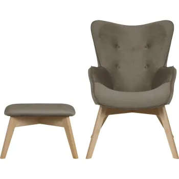 Fotoliu cu taburet maro deschis cu tapiterie din catifea Niko - Ropez imagine