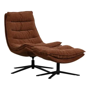 Fotoliu cu taburet maro pivotant cu tapiterie din chenille Kube - WOOOD imagine