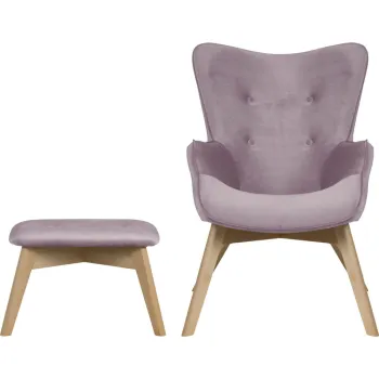 Fotoliu cu taburet mov lavanda cu tapiterie din catifea Niko - Ropez imagine
