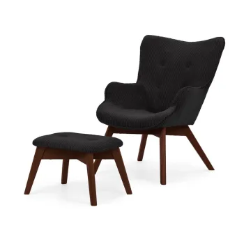 Fotoliu cu taburet negru cu tapiterie din catifea reiata Niko - Ropez imagine