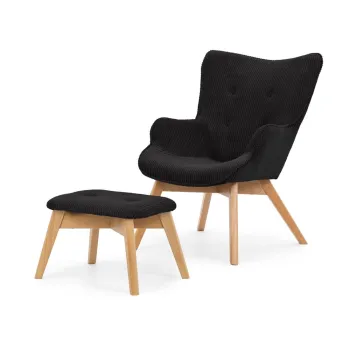 Fotoliu cu taburet negru cu tapiterie din catifea reiata Niko - Ropez imagine