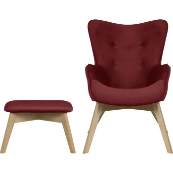 Fotoliu cu taburet rosu cu tapiterie din catifea Niko - Ropez imagine