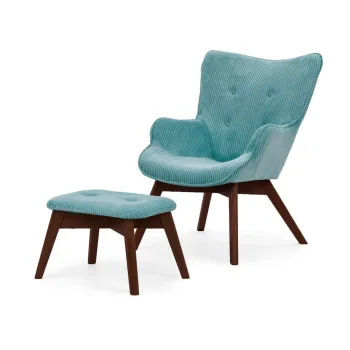 Fotoliu cu taburet turcoaz cu tapiterie din catifea reiata Niko - Ropez imagine