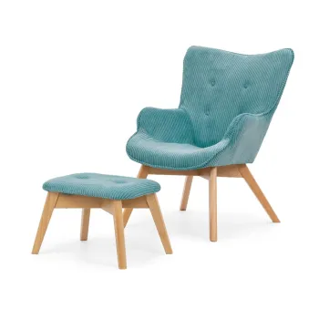 Fotoliu cu taburet turcoaz cu tapiterie din catifea reiata Niko - Ropez imagine