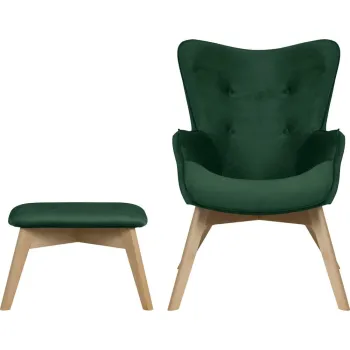 Fotoliu cu taburet verde inchis cu tapiterie din catifea Niko - Ropez imagine