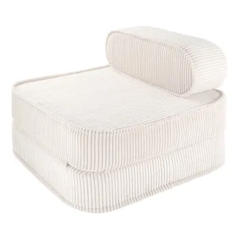 Fotoliu de copii crem cu tapiterie din catifea reiata Flip - Wigiwama imagine