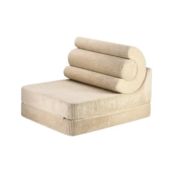 Fotoliu de copii maro deschis cu tapiterie din catifea reiata Flipster - Wigiwama imagine