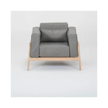 Fotoliu din piele bovina cu structura din lemn masiv de stejar Gazzda Fawn, gri inchis imagine