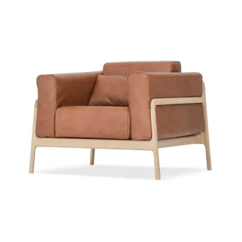 Fotoliu din piele bovina cu structura din lemn masiv de stejar Gazzda Fawn, maro cognac imagine