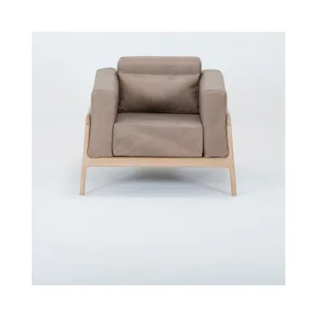 Fotoliu din piele bovina cu structura din lemn masiv de stejar Gazzda Fawn, maro deschis imagine