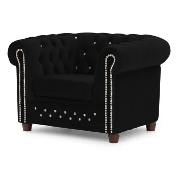 Fotoliu negru chesterfield cu tapiE>erie din catifea York Blik aEURRopez imagine