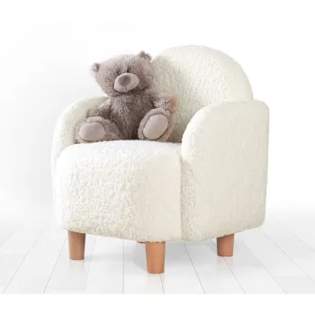 Fotoliu pentru copii alb cu tapiterie din stofa boucle Moylo - Artie imagine