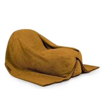 Fotoliu puf pentru copii galben mustar cu tapiterie din catifea reiata Cocoon 120 - SLOWDOWN imagine