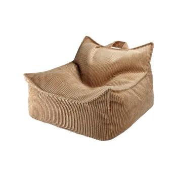 Fotoliu puf pentru copii maro cu tapiterie din catifea reiata Chair - Wigiwama imagine
